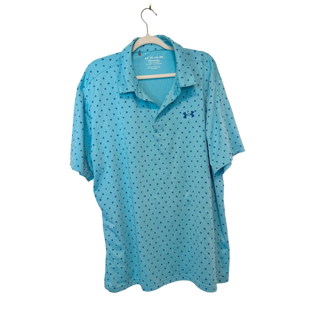 Under‎ Armour Men's The Playoff Polo Shirt Blue Star Print Loose Fit Golf XXL